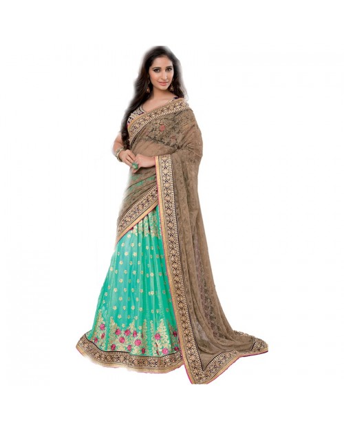 KITESHOP Reception Turquoise Georgette Designer Lehenga Saree